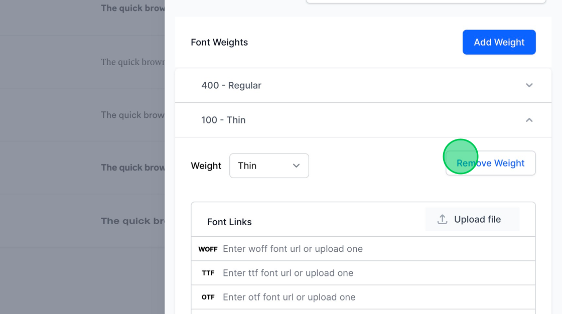 Screenshot of: You have the option to remove any specified weight by clicking the "Remove Weight" button associated with that particular weight.