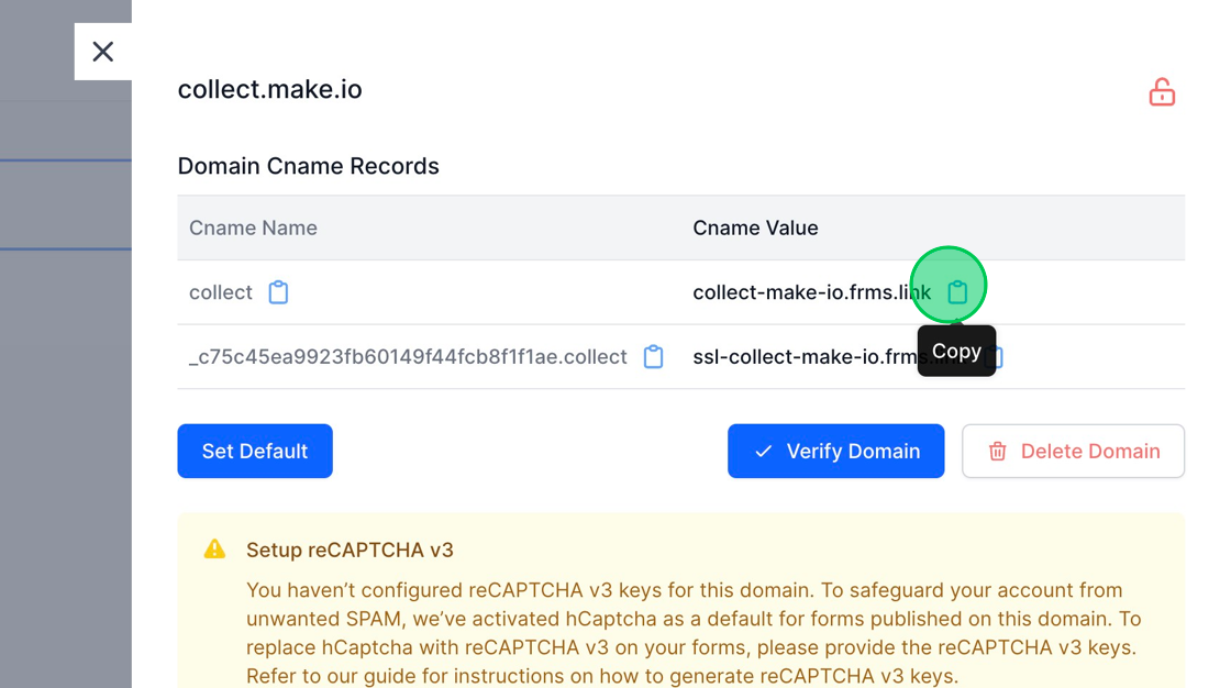 Screenshot of: Now go back to your MakeForms tab and copy the CName Value. 