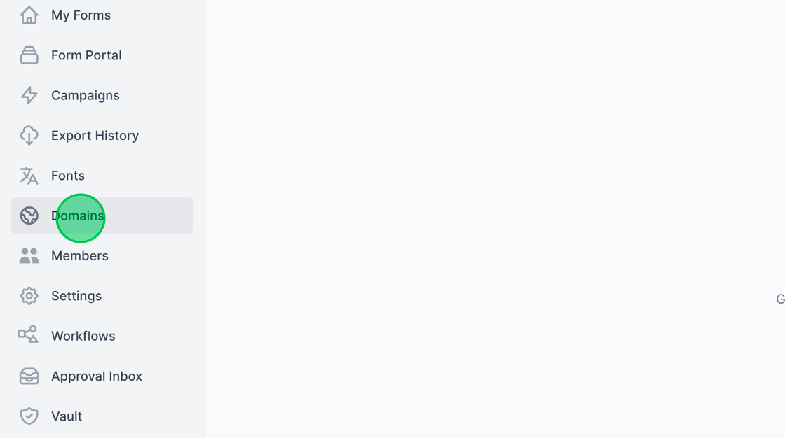 Screenshot of: Login to your MakeForms account and switch to the Workspace where you will like to setup your domain name. Domain names are connected to Workspace and not accounts. 