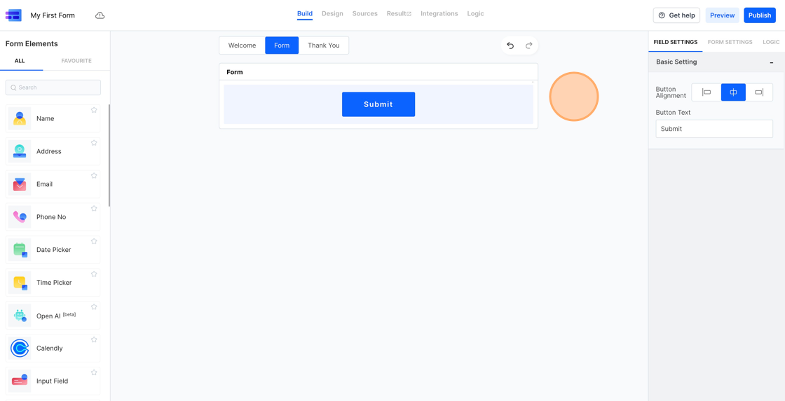 Screenshot of: Let's make our first form by adding a few fields to it.
