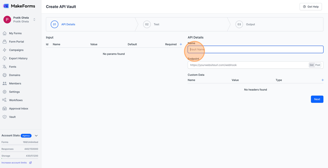 Screenshot of: In the Name field, set the name of your API call. Here, we will name it Currency Converter