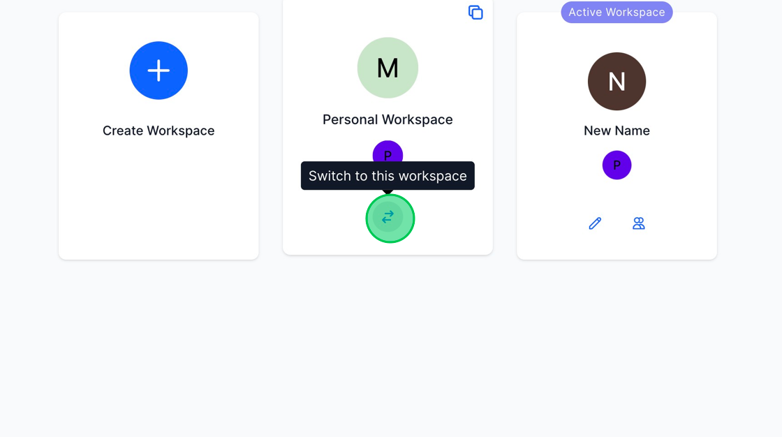 Screenshot of: To switch the WorkSpace, click the switch icon.