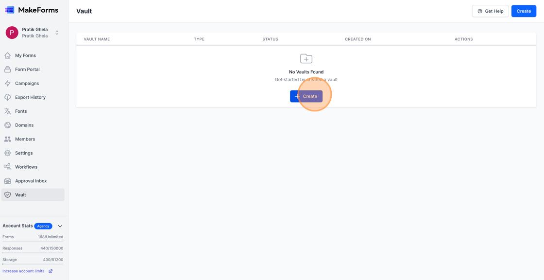 Screenshot of: Click "Create"