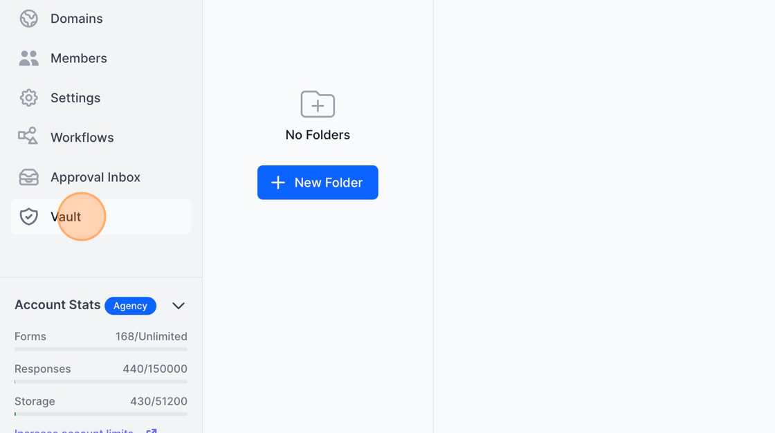 Screenshot of: 1. Click the Vault option in the left menu